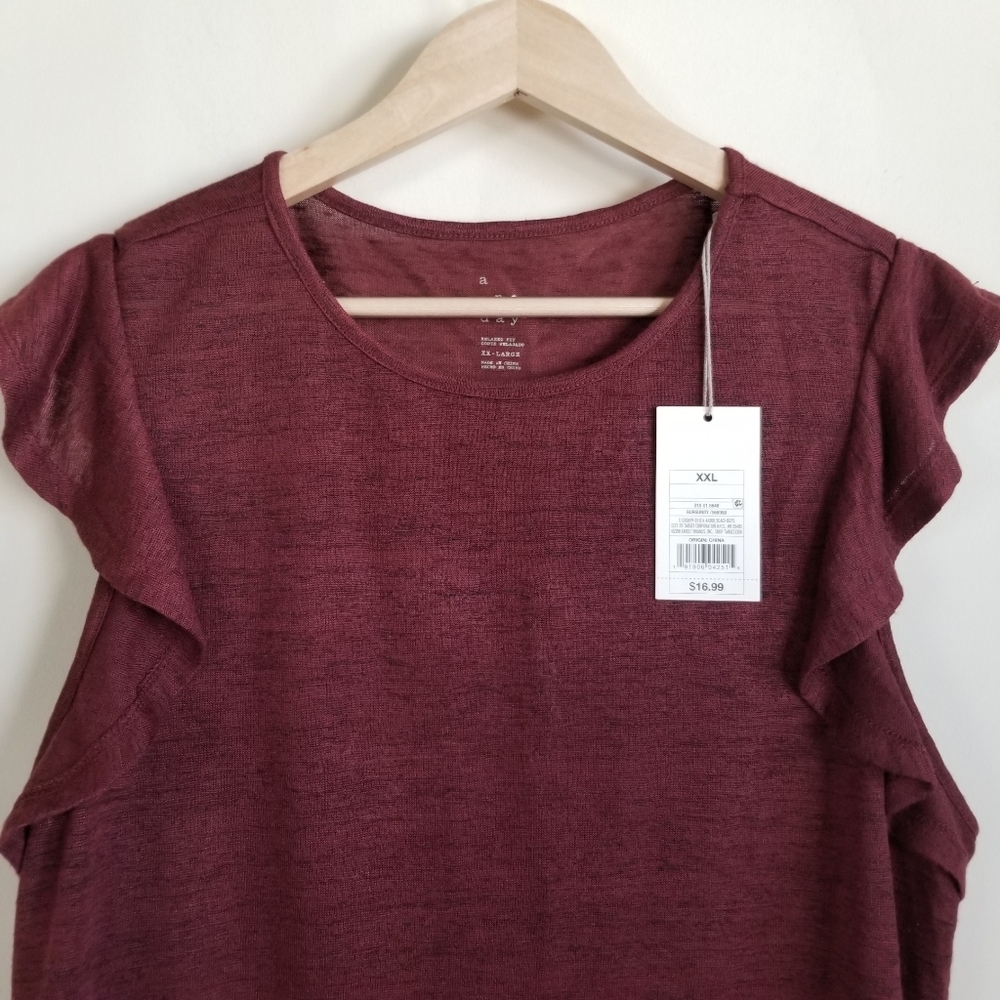 A New Day Ruffle Sleeve Top XXL Relaxed Fit NWT - Picture 3 of 5